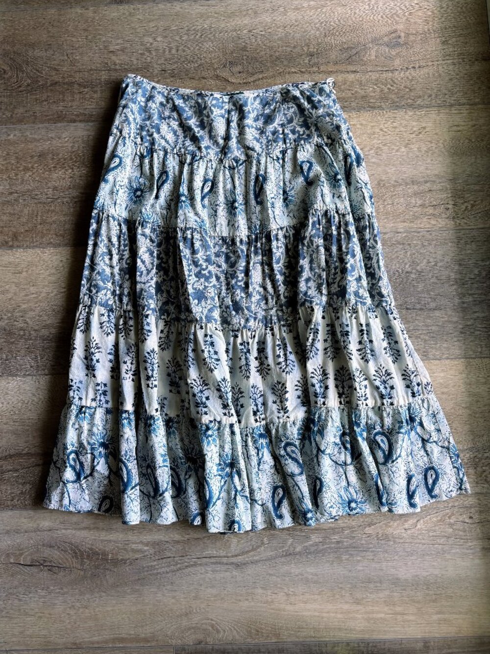 Lauren Jeans Co. Ralph Lauren Petite Blue Patchwork Floral Tiered Skirt Size 10P